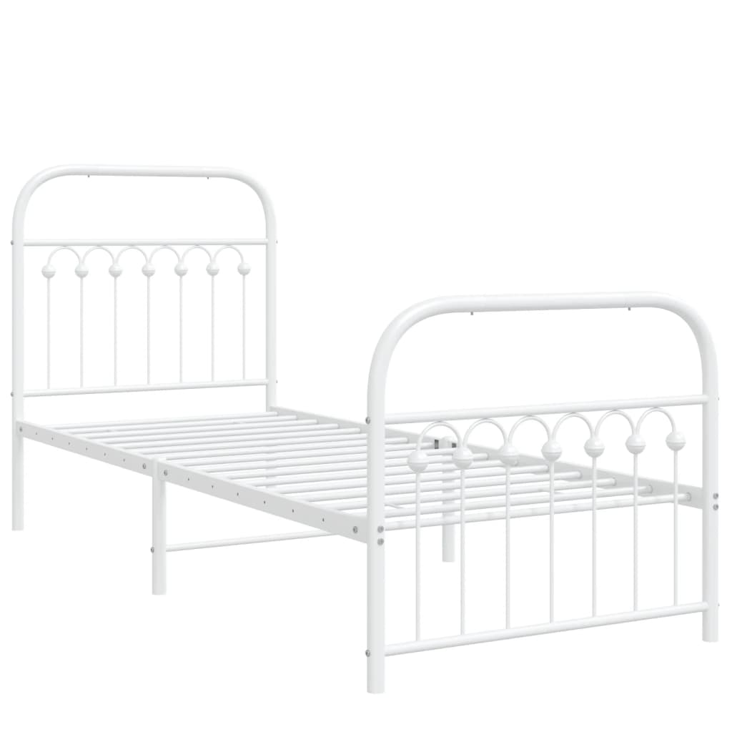 Metal Bed Frame with Headboard and Footboard White 75x190 cm