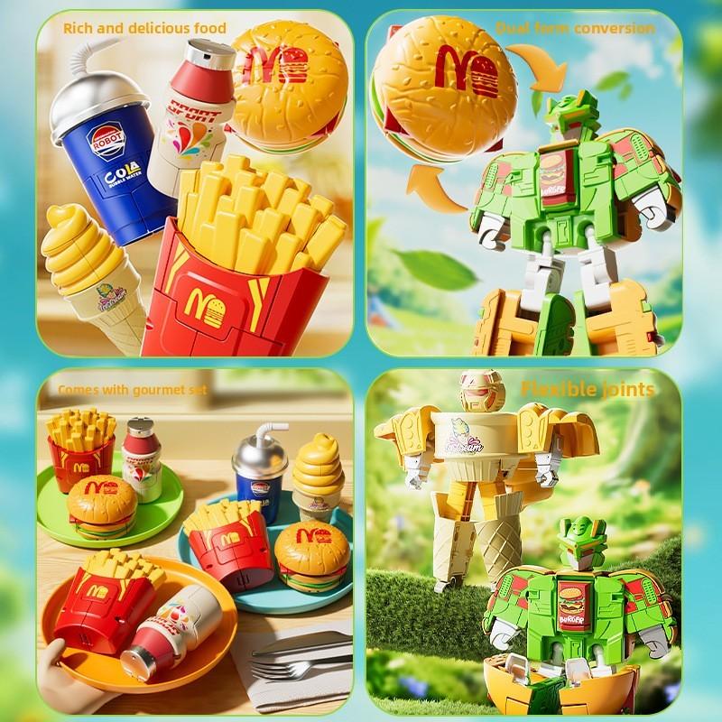 Hamburger French Fries Cola Ice Cream Transforming Robot Toy For Kids