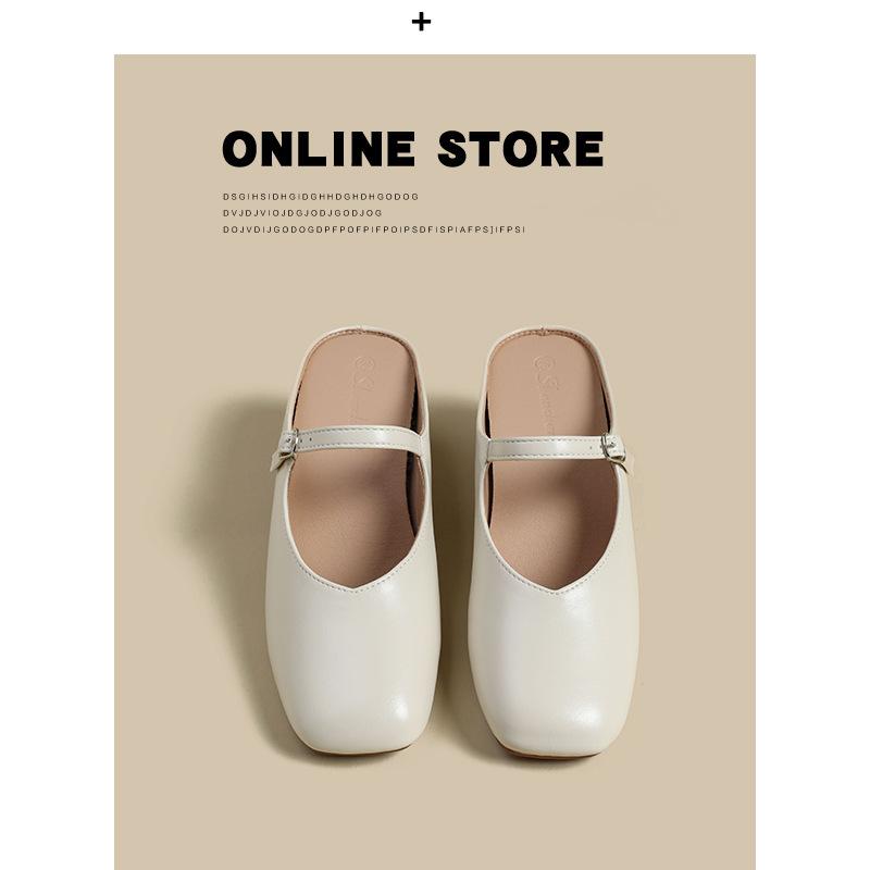 New bag head half slippers women wear one foot lazy shoes inner height Mary Jane shoes