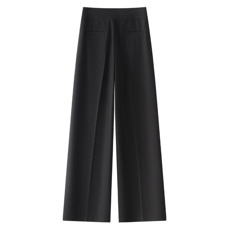 Women's Gray Wide-Leg Drapey Pants - Spring 2025 High-End, Slimming Straight-Leg Trousers