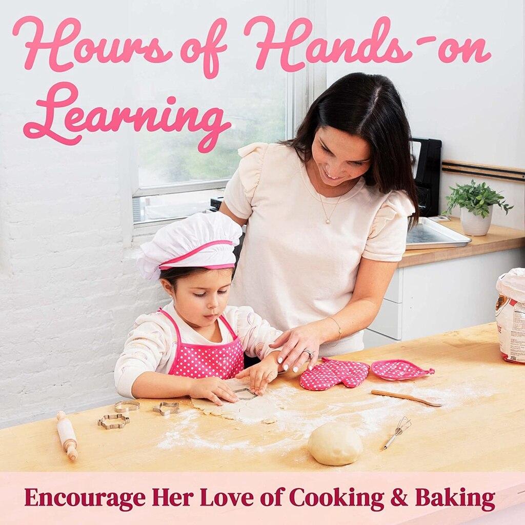 11Pcs Kids Cooking Baking Set Chef Set, Includes Apron For Girls, Chef Hat, Mitt & Utensil Gifts For 3-10 Year Old Kids