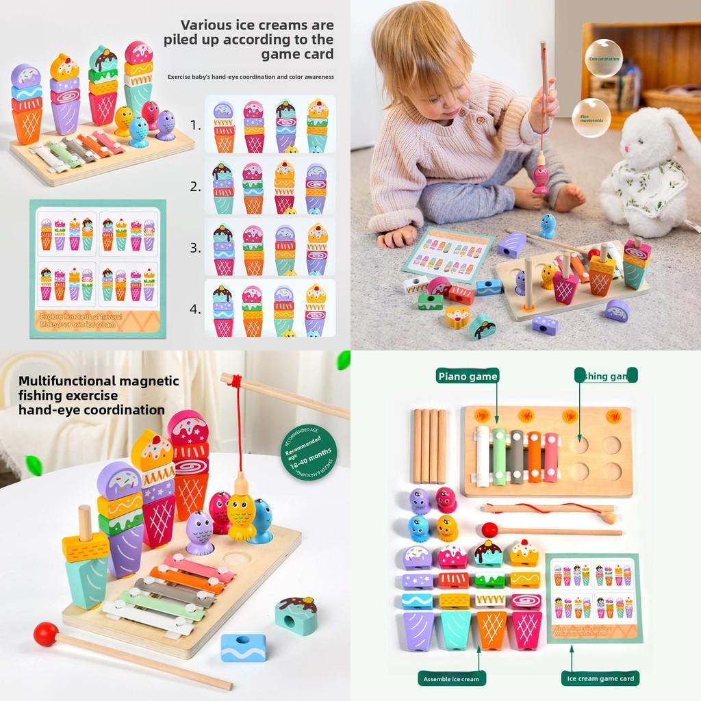 Toy Wooden Ice Cream Fishing Piano Playing Toys For Kids Educational Play