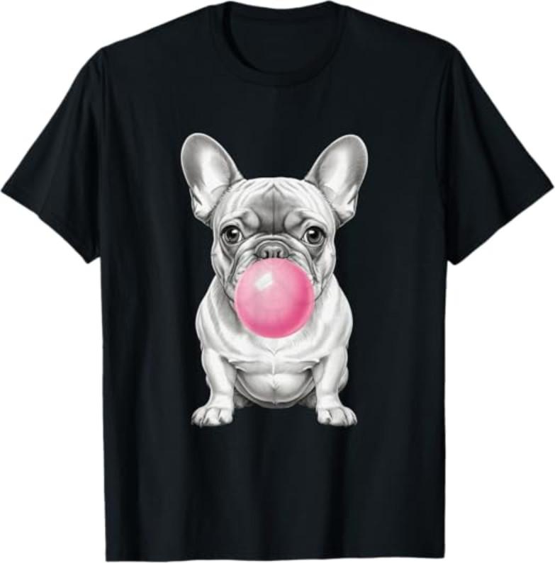 Funny Frenchie Lover Clothing French Bulldog Blowing Bubble T-Shirt S разноцветный