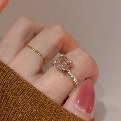 Anelli di Strass Rosa per Donna Anello Regolabile di Lusso in Zircone Fidanzamento Matrimonio Gioielli Moda Regali per la Fidanzata