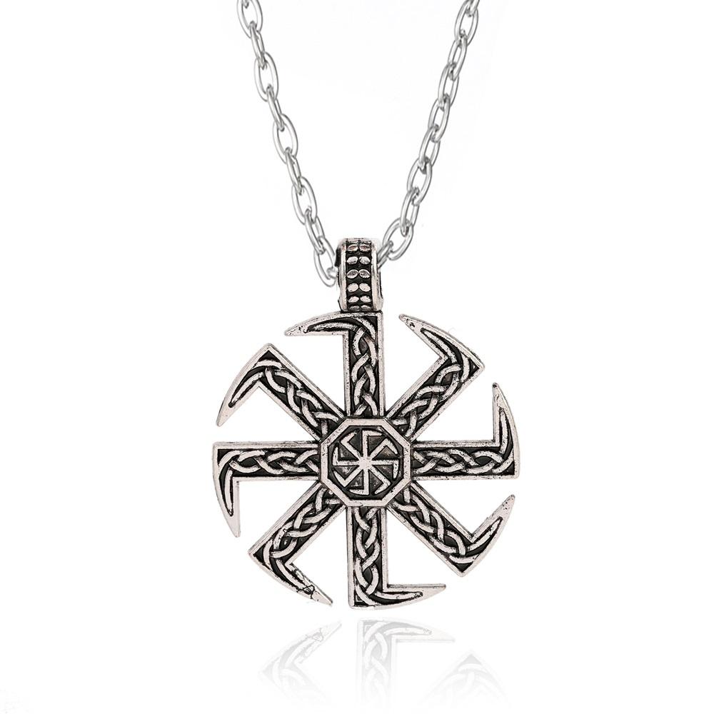 Teamer Wicca Round Necklace Men Norse Viking Runes Tree of Life Seal Pendants Wax Cord Link Chain Men's Necklace Jewelry Gifts