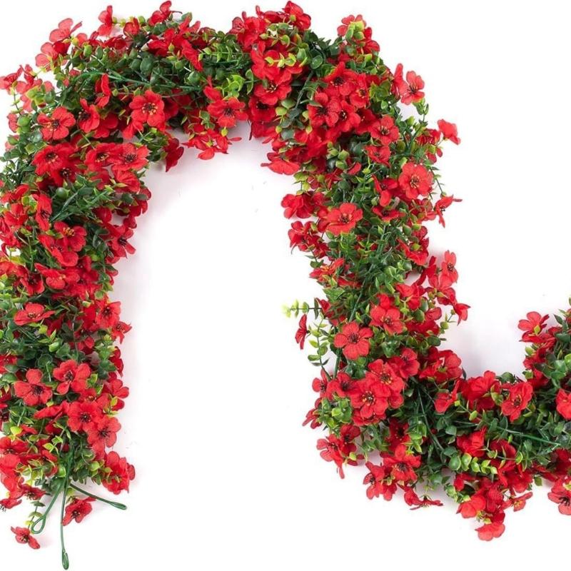 Realistische künstliche Pflanzen mit Plastikblumen, 1,8 Meter, Simulationspflanze, Hängedekoration für Kaminsimse, Wand