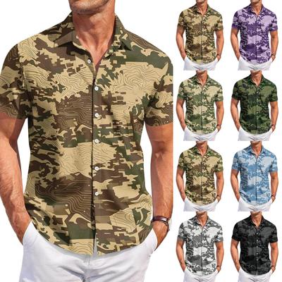 Men's Casual Short Sleeve Button Down Shirt Lightweight Breathable Fabric Regular Fit Summer Top with Camouflage Print Design