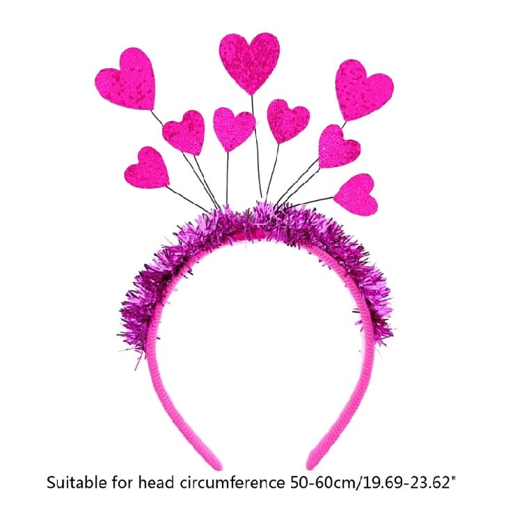 Carnivals Headband Party Hair Holder with Tinsel Heart Rose Red/ Red for Woman