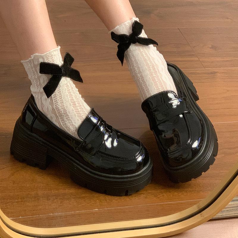 Muffin platform loafers women's spring and autumn 2025 new French thick-heeled single shoes British versatile small leather shoes
