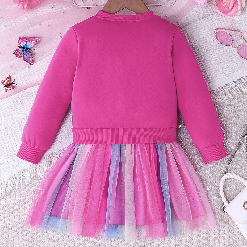 3-13 Years Kids Girls Fake Two Pieces Clothes Mesh Skirt Sweatshirt