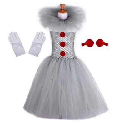 3 Stück Kinder Mädchen Gruseliges Halloween-Clown-Kostüm Clown Cosplay Kostüm Kleid Handschuhe Rote Haarnadel Clown Make-up Set Geschenke