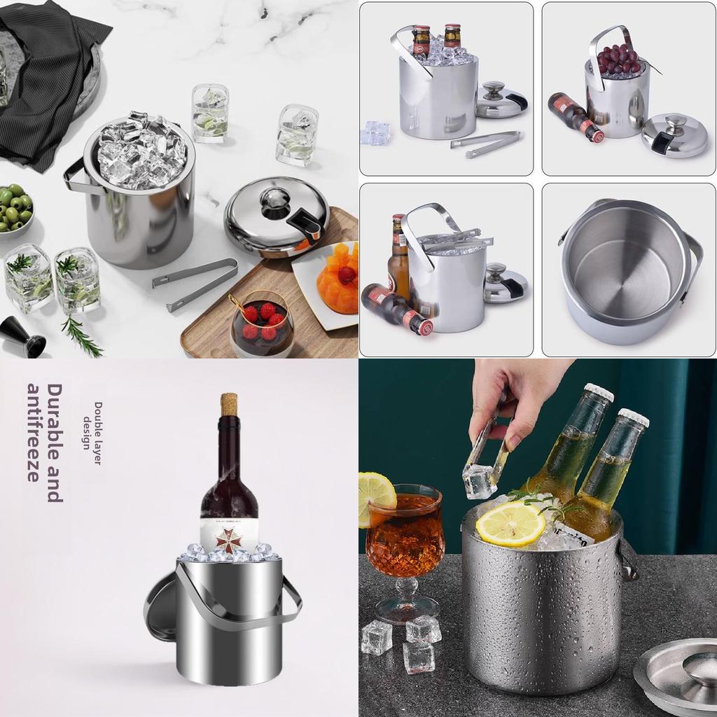 Stainless Steel Ice Bucket Double Layer Cooler For Bar Lounge Party And Wine Storage
