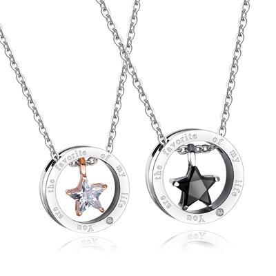Tasarım Yıldız Daire Paslanmaz Çelik Mini Pentagram Pırlanta Set Çift Kolye