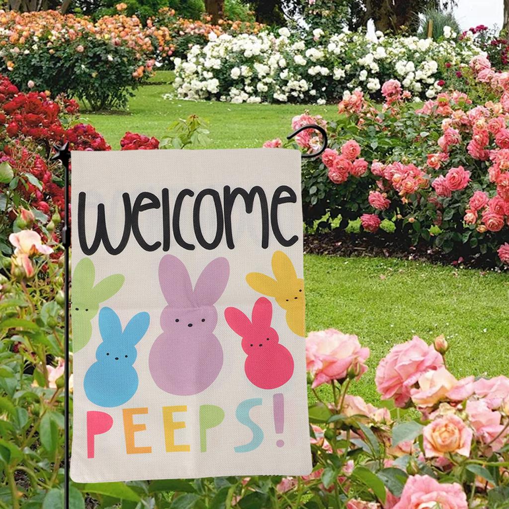 2Pcs Easter Garden Flag Polyester Weatherproof 2 Sided Decorative Bunny Yard Flag for Patio Terrace