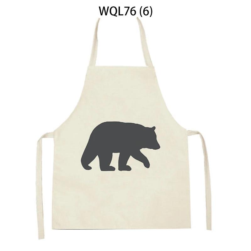 Kitchen Apron for Women Cartoon Animal Polar Bear Deer Printed Sleeveless Linen Aprons Home Cleaning Tools Cooking Baking Apron