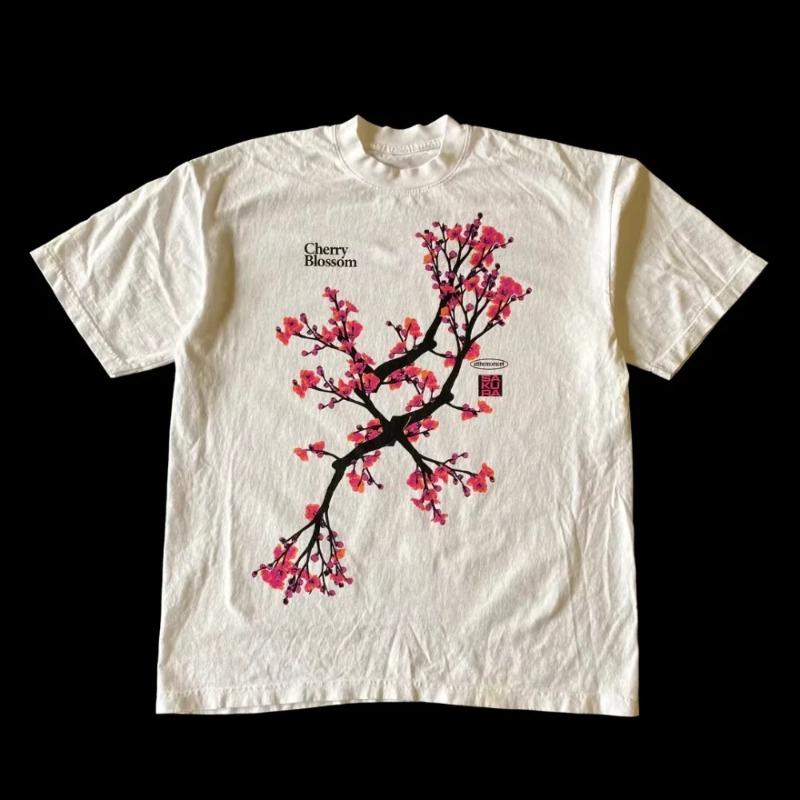 

Y2k Large Kawaii T Shirt Unisex Women GothVintage Harajuku Classic Peach Blossom Print Casual Street Short Sleeve Round Neck Tshirt S