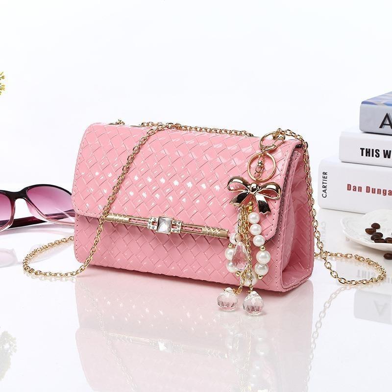 Woven simple messenger bag shoulder bag new mini small bag versatile chain pu mobile phone bag women