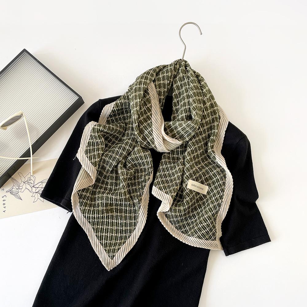 New fashion imitation cotton and linen pleated scarf women's printing double-layer cotton and linen decorative scarf shawl