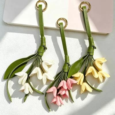 Floral Bag Pendant PU Leather Backpack Pendant Versatile Flower Keychain  for Women
