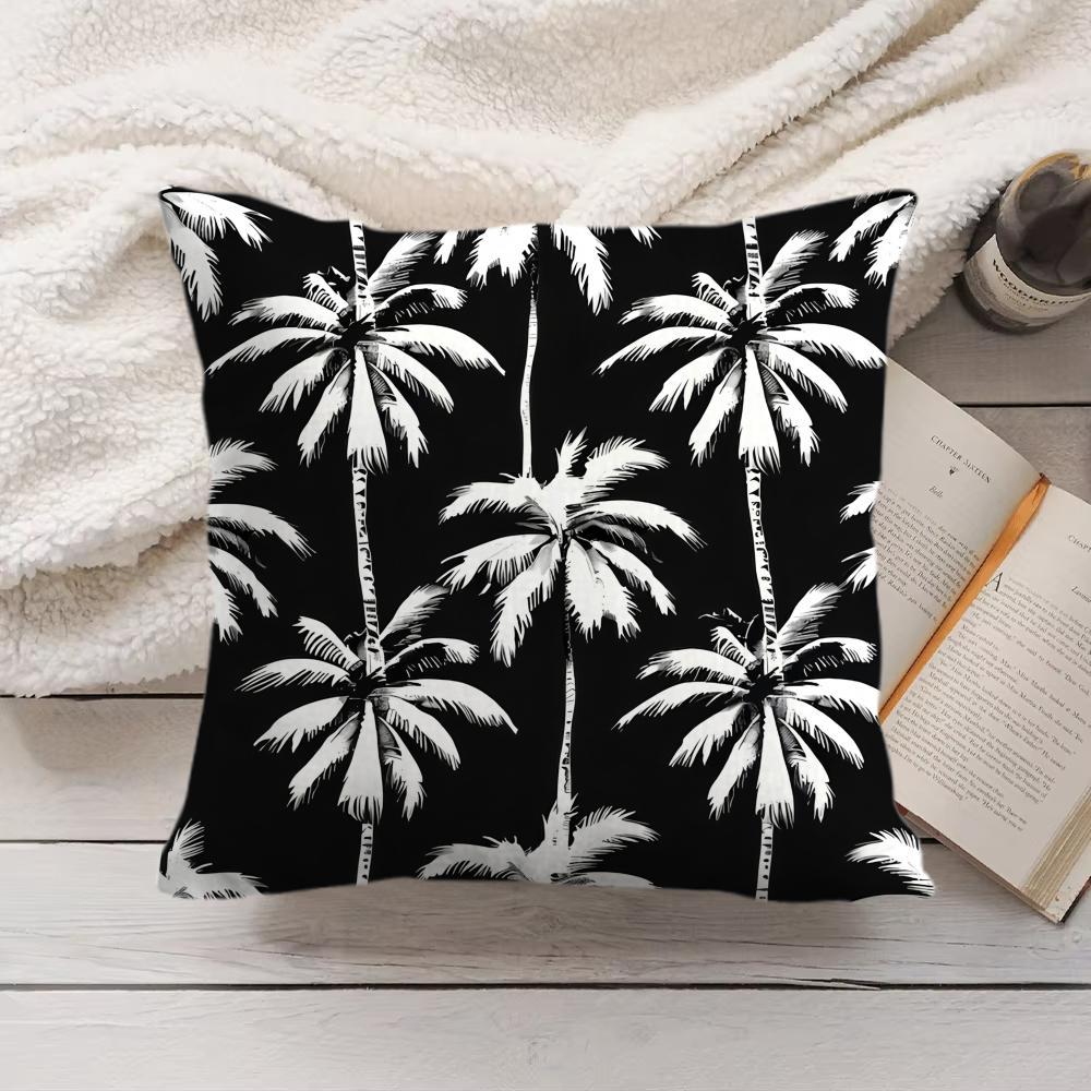 Palm Tree Pattern Cushion Cover Soft Short Plush Pillow Cover Smooth Cozy Texture Aesthetic Cushion Case Home Decor
