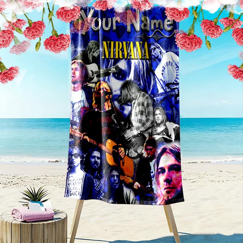 Name Custom Nirvana Print Beach Towel, Large Soft Quick Dry Towel for Beach Camping Swimming