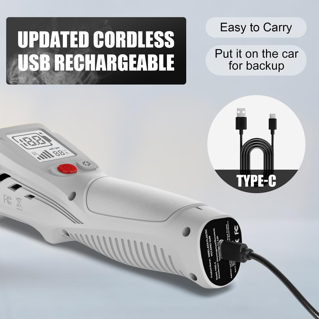 Cordless Plastic Welder, LCD Display Plastic Welding Kit with 200PCS Hot Staples, USB Rechargeable Plastic Welder Gun