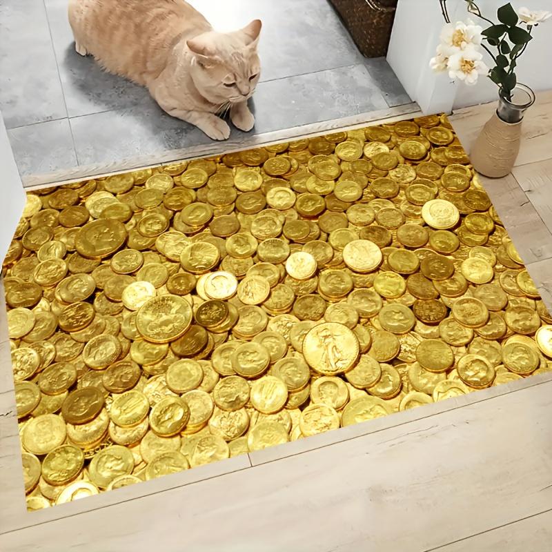1Pcs Anti Fatigue Kitchen Rugs, Golden Coin Print Waterproof Non-Slip Thick Cushioned Kitchen Mat Heavy Duty Comfort Standing Mat for Kitchen
