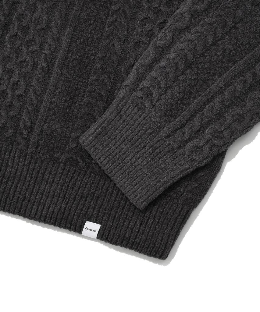 COVERNAT Velvet Cable Round Collar Knit Charcoal