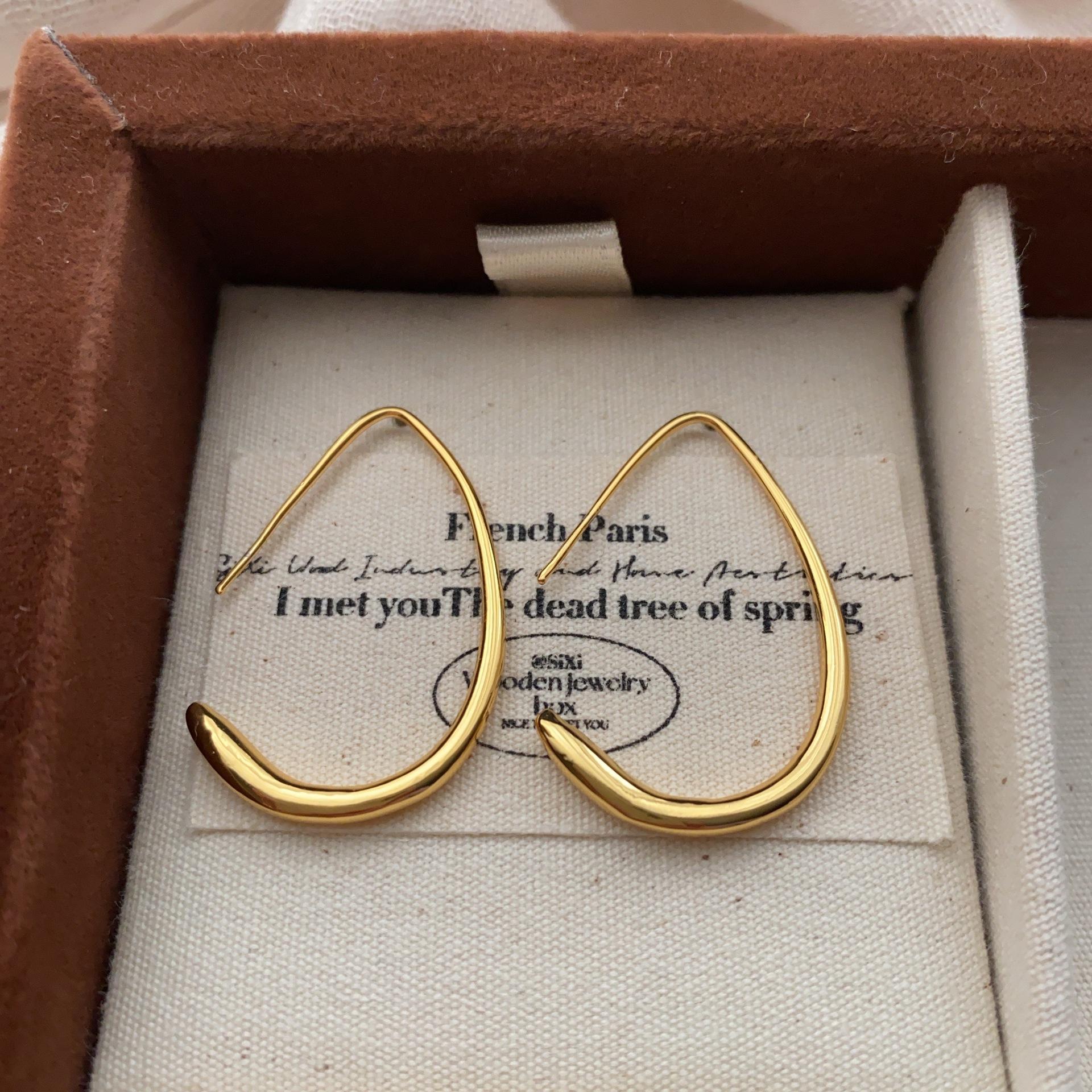 

Simple water drop-shaped metal pearl curved hook earrings cold wind versatile niche smart soft and neat line earrings
