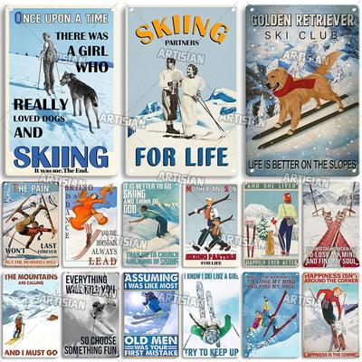 Artisian Skiing Metallschild Snowboarden Blechschild Rodeln Sport Dekorative Plakette Wanddeko Garage Bar Pub Club Hotel Café