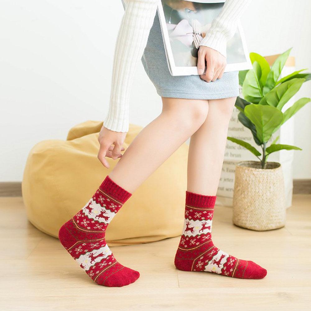 Soft Comfortable Winter Deer Christmas Snow Flake Wool Socks