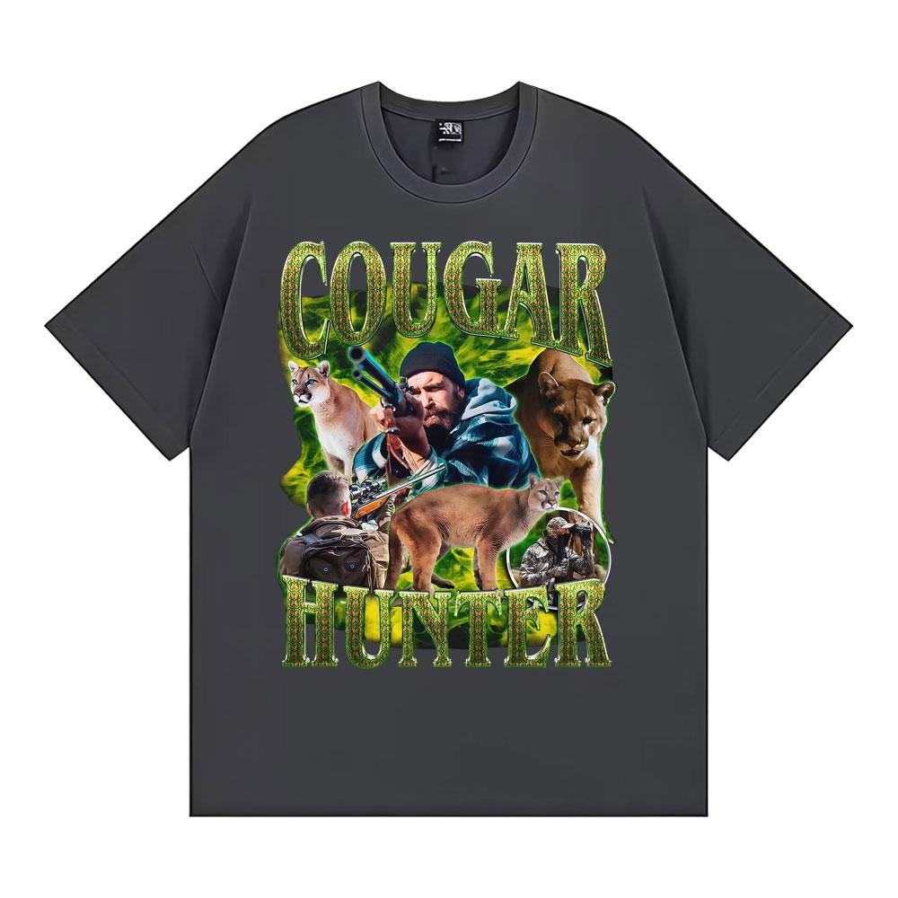 Funny 90s Cougar Hunter Vintage Y2K Graphic T Shirt Men Women Harajuku Humor Tops T-shirts Summer O-Neck Loose Oversized T-shirt