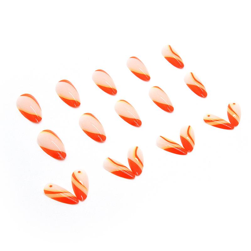 Artificial Nails Simple French Bright Orange Nail Art Nail Tips Ins False Nails 24 Pieces