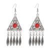 Vintage Ethnic Natural Stone Indian Earrings Jhumka Female Antique Silver Plated Geometric Carved Earrings Party Tassel Jewelry