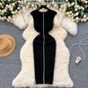 Temperament Goddess Style Fancy Knitting Dress Female Stylish Niche Style Silm Slim Looking Temperament Contrast Color Bodycon Dress