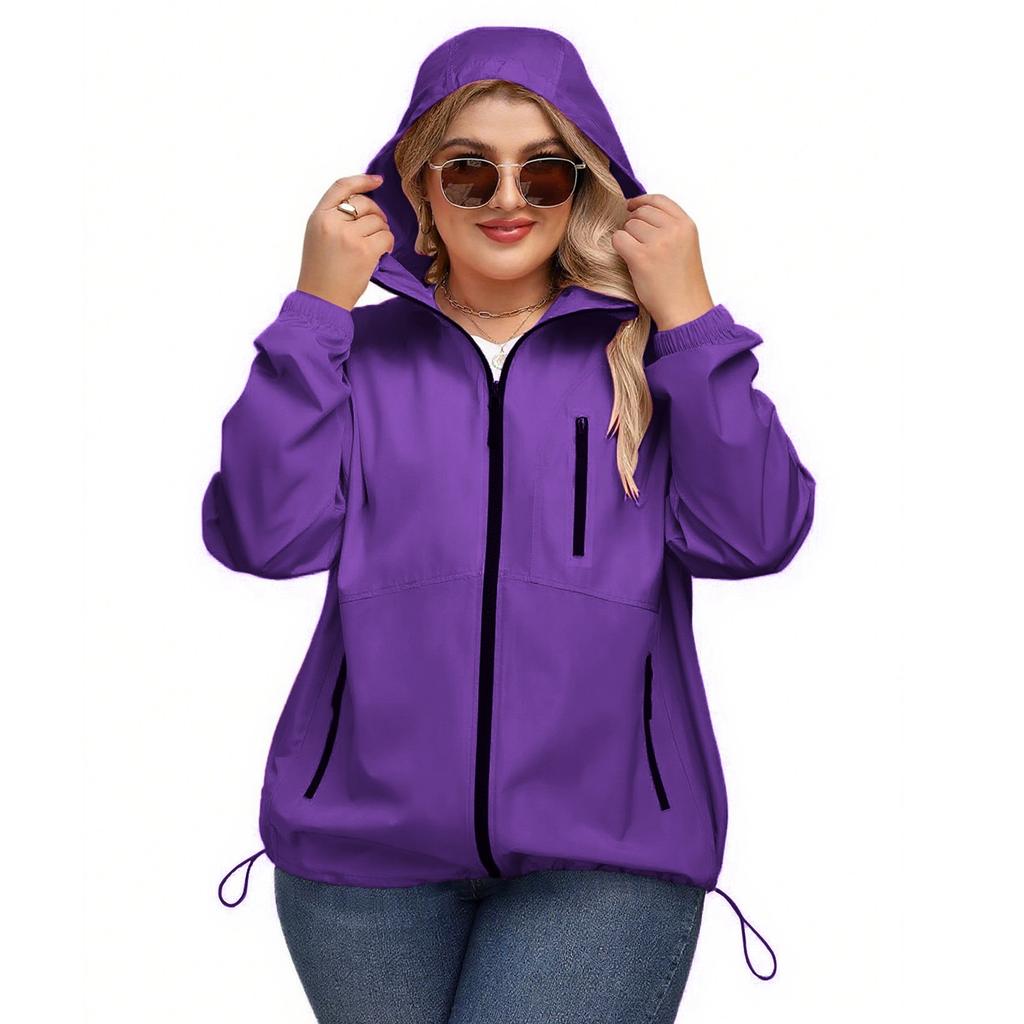 Women's Solid-color Hooded Long-sleeved Windbreaker, Mountaineering Sports Windbreaker, Jacket And Top