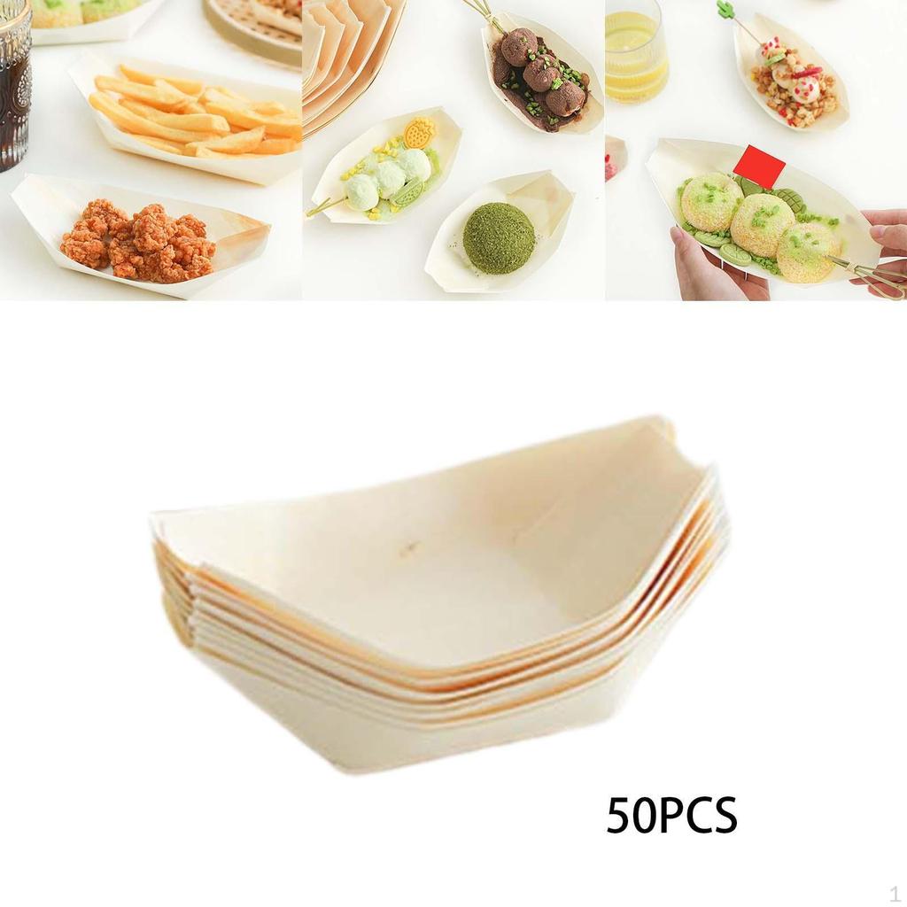 50 Pieces Disposable Wood Boat Serving Trays Sushi Dessert Tray Food Boats Storage Container