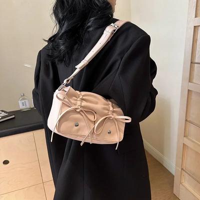 PU Zipper Shoulder Bags for Women Simplicity Crossbody Bags Monochrome Zipper Bow