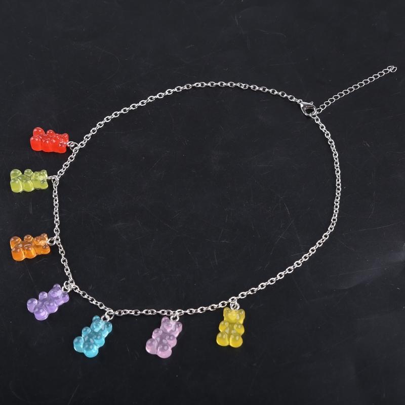 Regenbogen-Süßigkeitenfarbe Bär Halskette Bunter Harz Anhänger Halskette Niedliches Tier Punk Party Schmuck für Damen Mädchen Geschenke