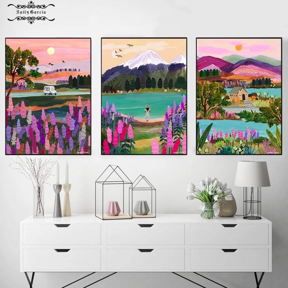 

Новая Зеландия Голубые бассейны Озеро Текапо Путешествие Плакат Горный холст Живопись Пейзаж Стены Искусство Картины для дома Бар Декор Подарок