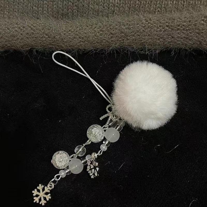 

Winter Snowflake Bow Pendant Beaded Pom Pom Phone Chain Phone Charm Y2K Keychain