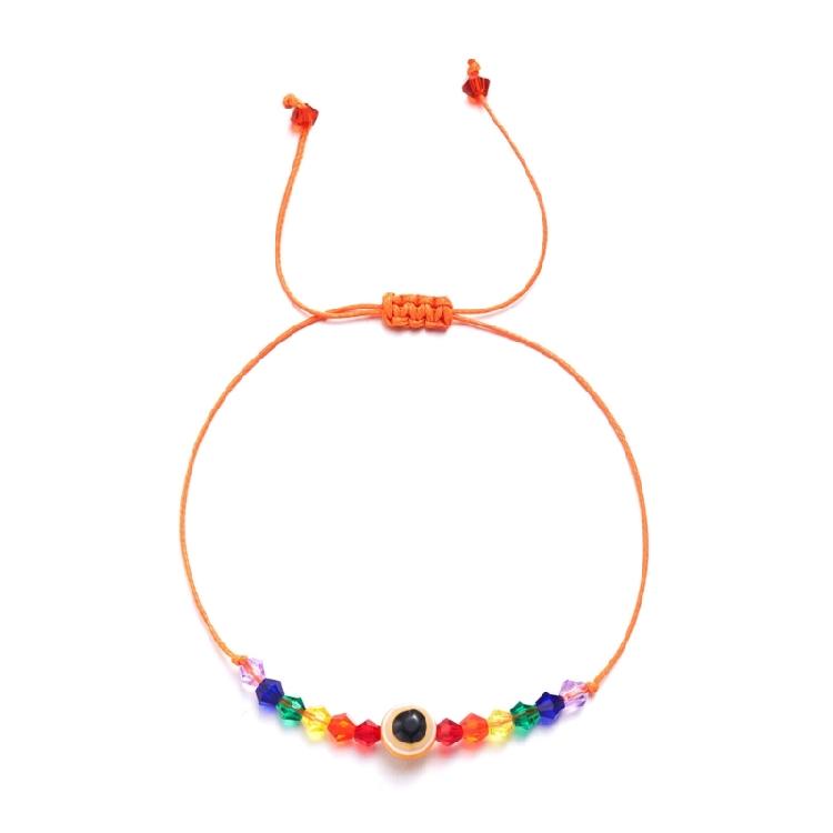 

Knotted Rope Evil Eye Hanadchain Rainbow Beads Bracelets Adjustable Size помаранчевий