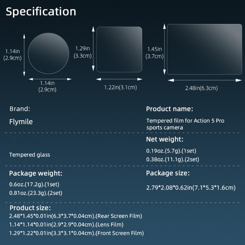 Full Coverage Tempered Glass for Action 5Pro Camera Scratch Resistant and FingerprintProof Screen Film Screen Shield