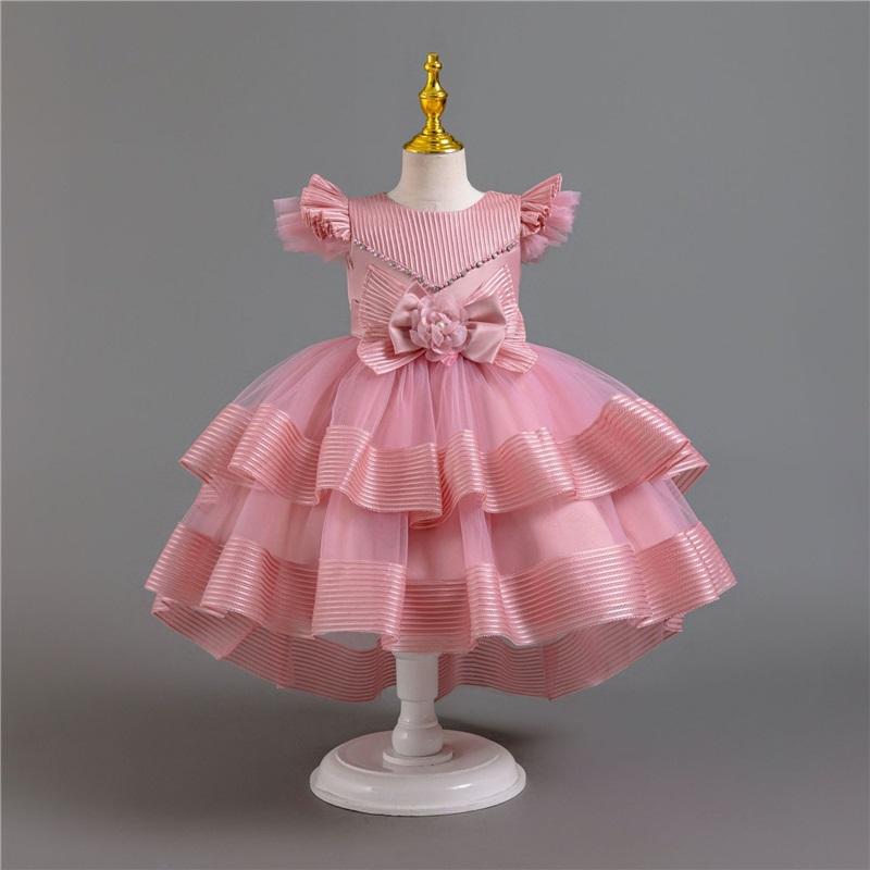 Toddler Princess Dress With Tail Puff Sleeve Elegant Party Dress For Girls Party Gown Wedding Dress For Girls Special Occasion Dress