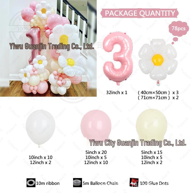 32" Pearlescent Digital Daisy Flower White Balloon - Pink Macaron Latex, Irregular Shape, Birthday Decoration