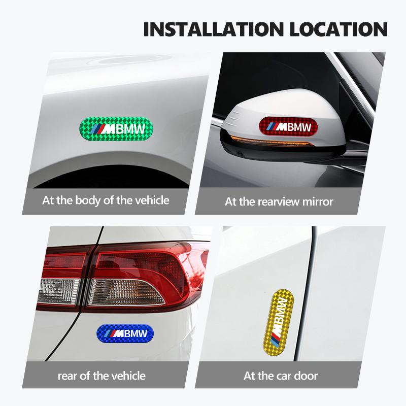 2pcs Car Night Reflective Strip Warning Stickers Road Safety Tips For BMW 1 3 5 7 Series M F01 F20 F10 F13 E52 E53 E60 E93 RI3