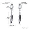 Vnox 1 Piece/Pair Feather Leaf Dangle Earrings for Women Men Jewelry,Stainless Steel Link Chain Drop Punk Ear Clip Accessory