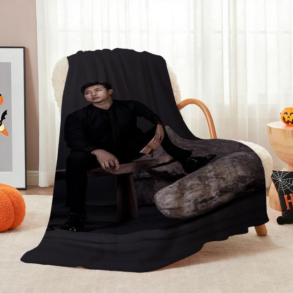 Kim Namjoon Rm Portrait Collage Print Pattern Blanket Soft Comfortable Fleece Blanket For Living Room Bedroom Recliner Home Party Decor Memorial Gift