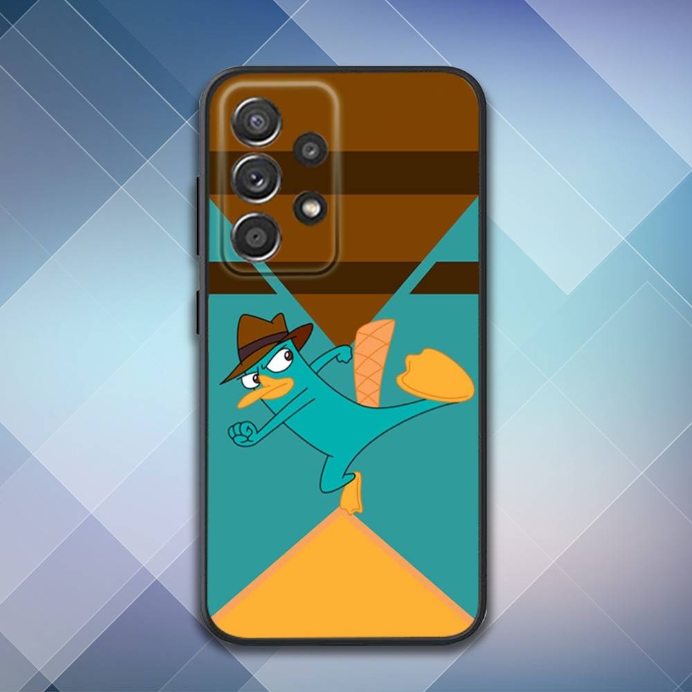 Phone Case For Samsung S 25,24,23,22,30,21,10,9,Ultra,Plus,Lite,FE,4,5 G Soft P-Perry Cartoon Platypus Black Case