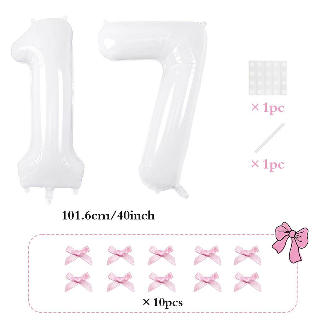 2pcs101.6cm Pink Bow Decoration White Digital Balloon for Birthday Anniversary Wedding Graduation Season New Year Decoration